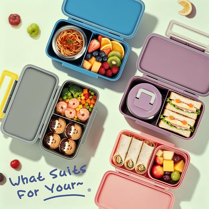 Bento Lunch Box for Kids With 8oz Food Thermo,BPA-Free for School | Lunch Container with 2 Compartments, Insulated Food Jar, Dishwasher Safe, Easy to Clean, Lunch Box for Girls Boys