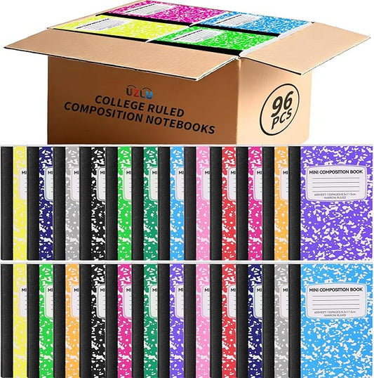 96 Pack 4.5" x 3.25" Mini Composition Notebooks Bulk 12 Color College Ruled Half Composition Notebook Narrow Ruled Small Pocket Marble Journal 60 Sheets for Students Office School Supplies
