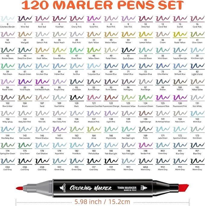 KJSHUANGTANG Alcohol Markers, 120 Colors Dual Tip Art Markers, Drawing, Coloring Marker for Sketching Adult Coloring