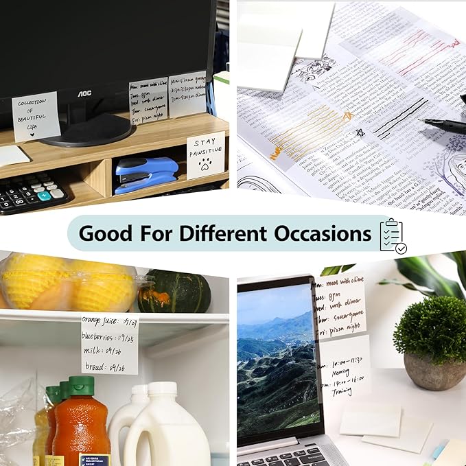 Transparent Sticky Notes - 3x3 inch Clear, Waterproof Translucent Notes for Annotation - 300 Sheets