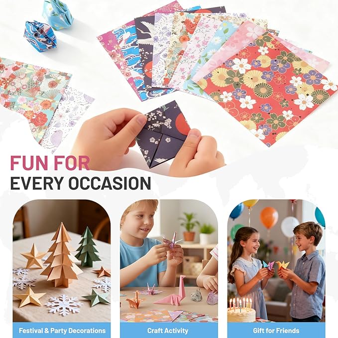 AluAbi Japanese Origami Paper Kit,100 Sheets Japanese Patterns & 400 Sheets Double Sided Color Origami Paper,DIY Arts Crafts Scrapbook Folding Paper Set for Kids Ages 5-8 8-12,Gift for Kids Boys Girls