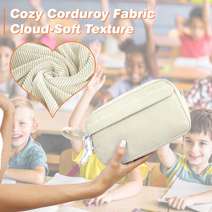 Big Capacity Pencil case,Soft Corduroy Pencil Bag with 3 Compartment,Pencil Pouch School Supplies Cute Pencil Box Pencil Bag for Teen Girls Boys College
