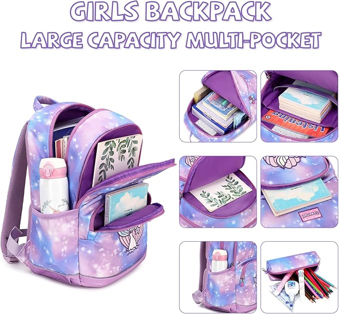 Cusangel Kids Backpack for Girls Boys Preschool,in 5-10 Ages Elementary and Toddler,Daycare Backpacks for Girls 5-10,18L kindergarten Lightweight bookbag With Pencil bag,Whistle,Front Chest Buckle