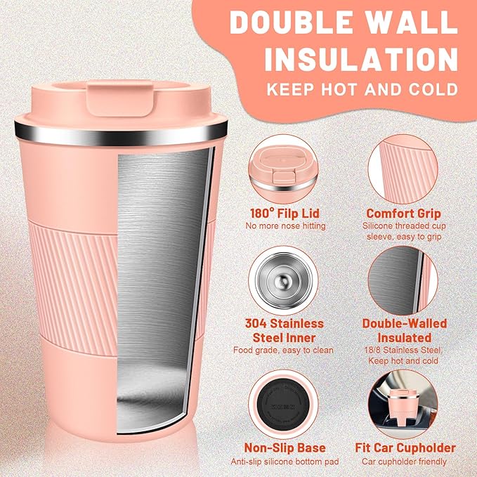 DUBUXW Insulated Coffee Tumblers with Flip Lid 12oz / 17oz, Stainless Steel Travel Coffee Mug Leak Proof, Vacuum Insulated Coffee Mug Reusable Cup, Keeps Cold and Hot for Coffee Tea