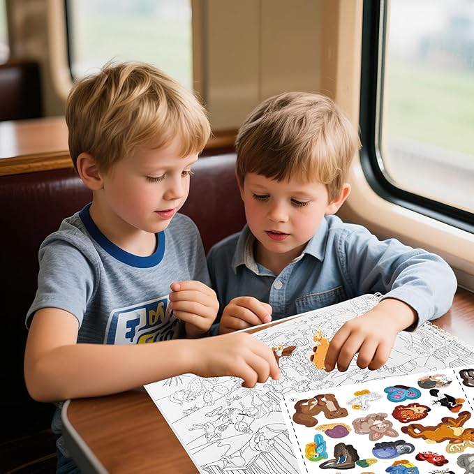 Elfew Find The Animal Sticker Book for Kids Ages 2-4, Include 20 Theme Stickers for Kids, Learning & Educational Toy, Find Over 400+ Hidden Object, Airplane Toys for Toddlers 3-5, Preschool Activities