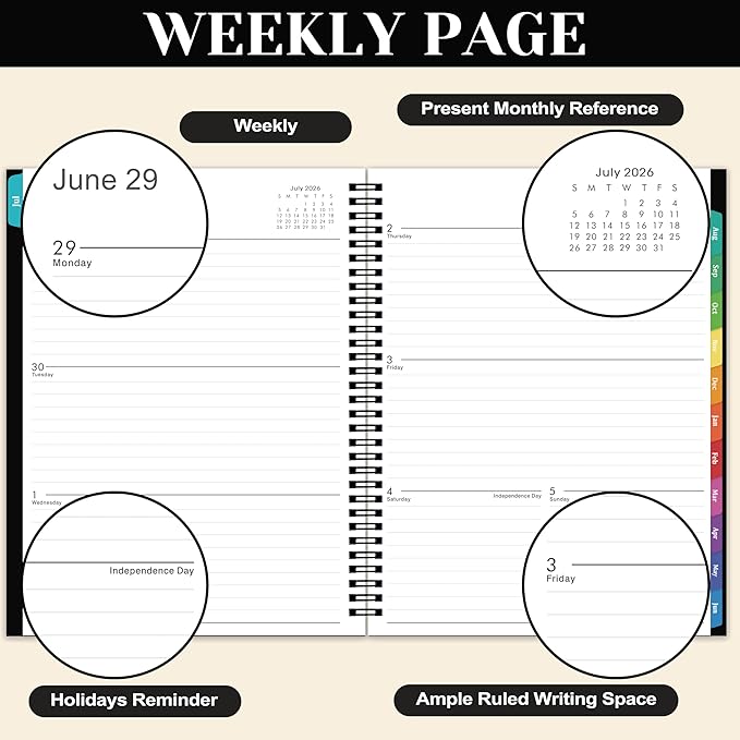 Academic Planner 2026-2027 - Planner Weekly and Monthly 2026-2027, Jul. 2026 - Jun. 2027 11'' x 9'', Planner 26-27 with Colorful Tabs, Premium Paper, Twin-wire Binding - Classic Black
