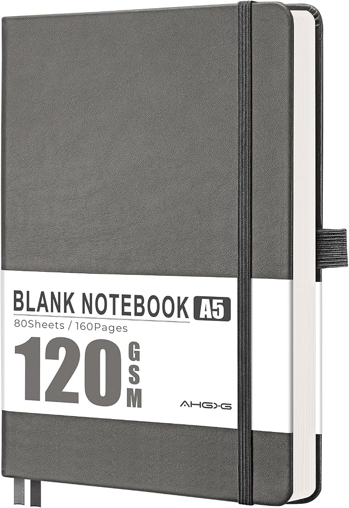 AHGXG Blank Journal Notebook, 160 Pages, A5 Medium Size (5.7'' x 8.3'')