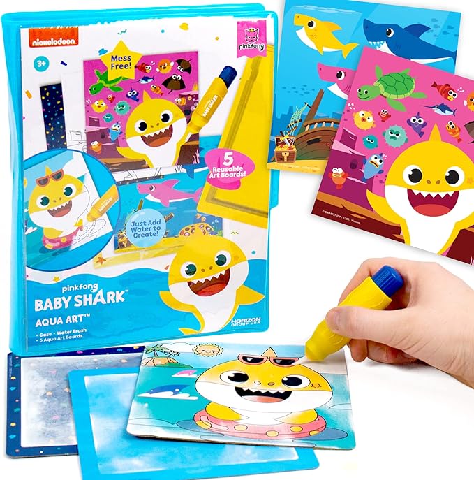 Horizon Group USA Baby Shark Aqua Art - Baby Shark Water Coloring Pads - Includes Magic Refillable Water Brush for Mess-Free Art Painting for Toddlers - Great for 3 Year Olds