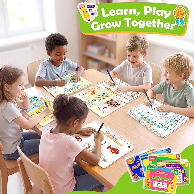 Magic Grooved Writing Practice for Kids Age 3-5, Reusable Grooved Handwriting Practice Kindergarten Workbooks for Kids Ages 3-8, Preschool Learning Activities, Tracing Books Gifts for Boys Girls