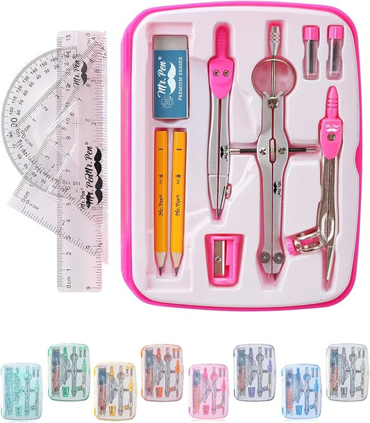 Mr. Pen- Geometry Set, 13 pcs, Compass for Geometry, Protractor Set, Geometry Kit Set with Shatterproof Storage Box, Geometry Kit, Drawing Tools, Drafting Set