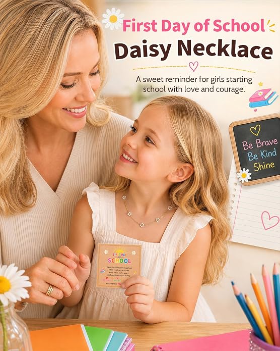 Eryuor New Beginnings, Daisy Necklace for Girls First Day of School Gifts