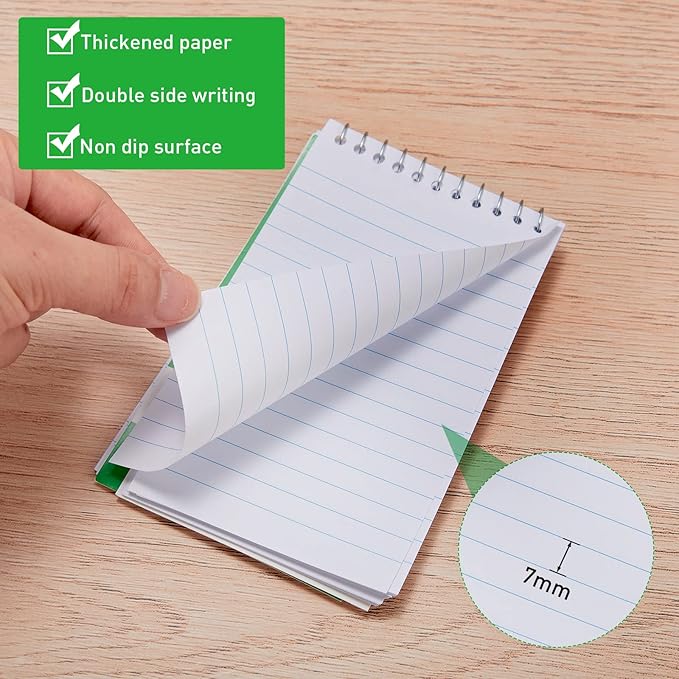 Thenshop 148 Pads Spiral Memo Pads Bulk 3 x 5 Inch Small Pocket Notepad Top Bound Lined 60 Sheets Mini Notebooks for School College Office Home Supplies (Black,Green,Dark Blue,Red)