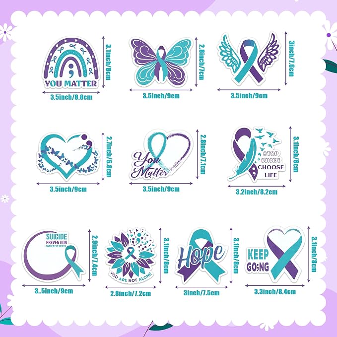 Xqumoi 30 Pack Suicide Prevention Awareness Sticky Notes - Purple & Teal Ribbons with Inspirational Message Self Sticky Writing Memo Pads for School Charity Events Party Favors Goodies Bag Fillers