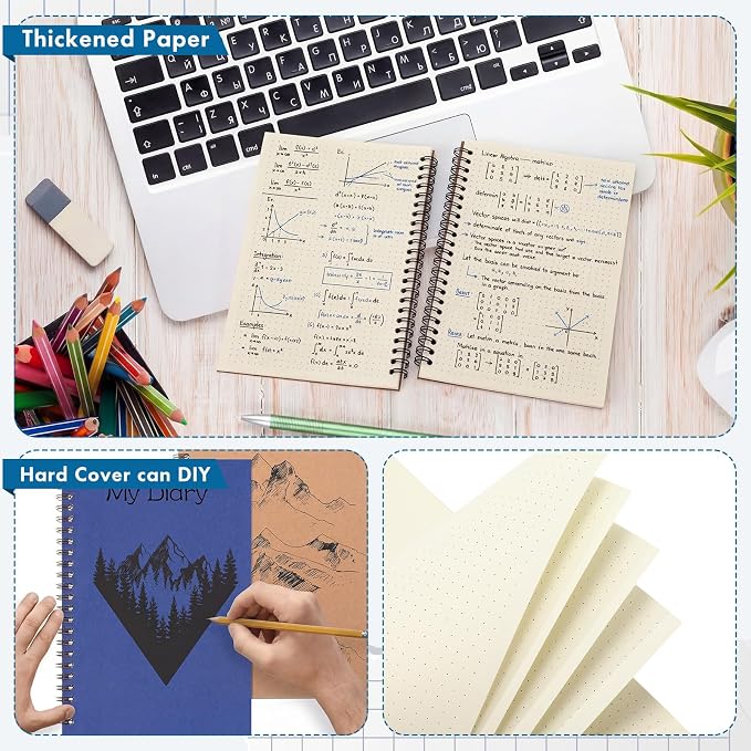 Epakh 6 Pack Spiral Notebook Bulk, Back to School Hardcover Spiral Journal Notebook 5.5 x 8.3 Inch, First Day of School Travel Writing Journal Notepad, 50 Sheets 100 Pages(Dotted,Assorted Colors)