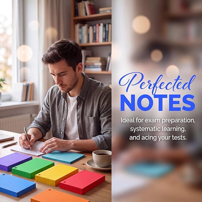 Colored Index Cards 3x5 Inch with Ring - 288 Count Neon Colored Ruled Index Flash Cards for Studying, Lined Index Note Cards 3x5 Flashcards, Notecards 3 x 5 Lined Small Index Cards Ruled 6 Pack of 48