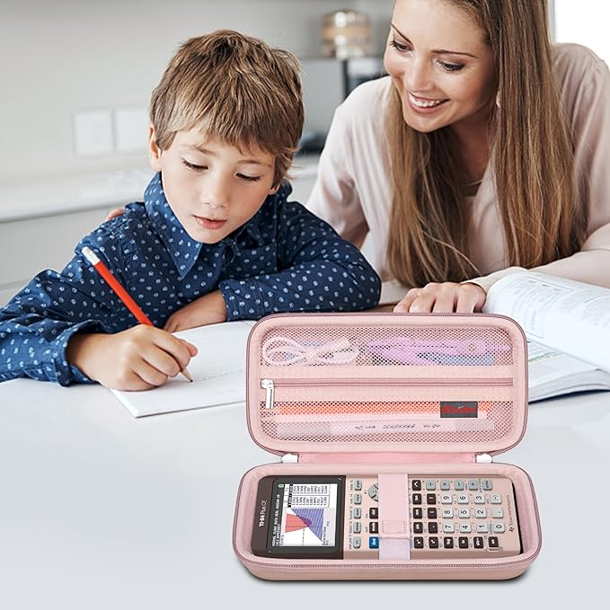 Elonbo Carrying Case for Texas Instruments TI-84 Evo Graphing Calculator, TI-84 Plus CE Evo Graphing Calculator Storage Protective Holder, Extra Mesh Pocket Fits Cable Charger, Rose Gold