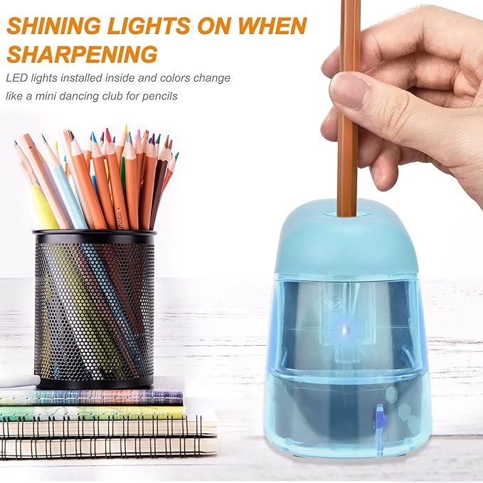 Eagle Electric Pencil Sharpener, Battery Powered Sharpener, LED Light Shinning During Sharpening, Portable, with Reusable and Replaceable Blade, Suitable for Kids, Ideal School Office Supplies(Blue)