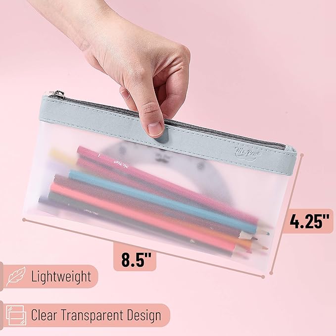 Mr. Pen- Clear Pencil Pouch, 8.50"x4.25", 3 Pack, Durable TPU Material, Medium Water-Resistant Pencil Bags with Smooth Zipper, Multipurpose Clear Pouch for Stationery, School, Office, Travel Supplies