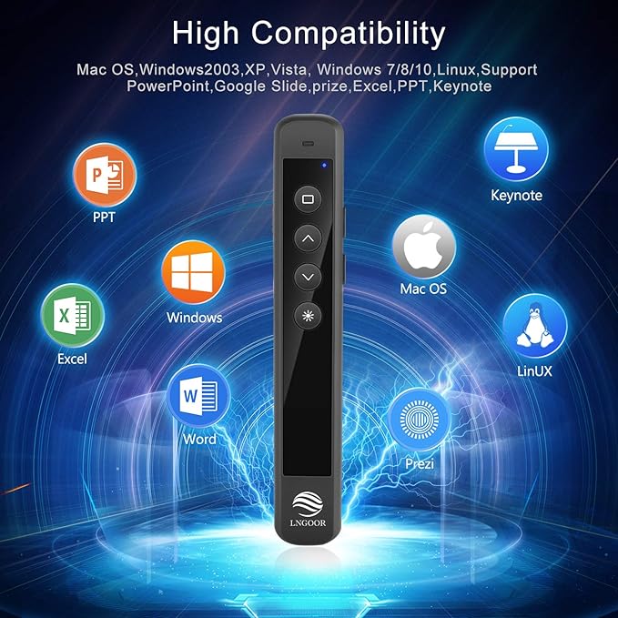 Rechargeable Presentation Clicker for PowerPoint - RF 2.4GHz Wireless Presenter Remote with Laser Pointer, Support Hyperlink&Volume Compatible with PPT/Keynote/Slides/Mac/Windows/Laptop