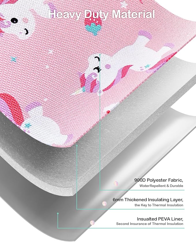 Bagseri Kids Lunch Bag Girls - Thermal Insulated Lunch Box Tote with Water Bottle Holder, Reusable Leak-Proof Kids Lunch Box for Daycare & School, Pink Cute Unicorn (Containers Not Included)