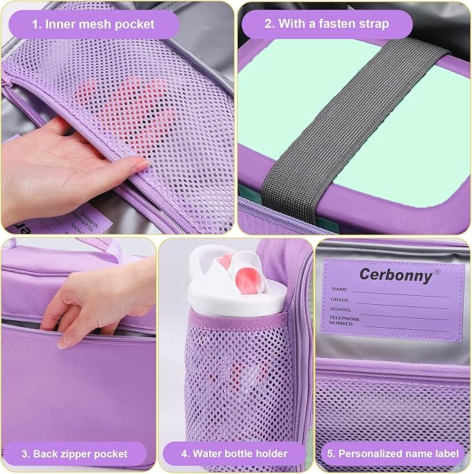 Cerbonny Kids Lunch Box, Crystal Purple, Insulated, Durable, Adjustable Shoulder Strap, Keeps Food Warm, Ideal for School and Travel