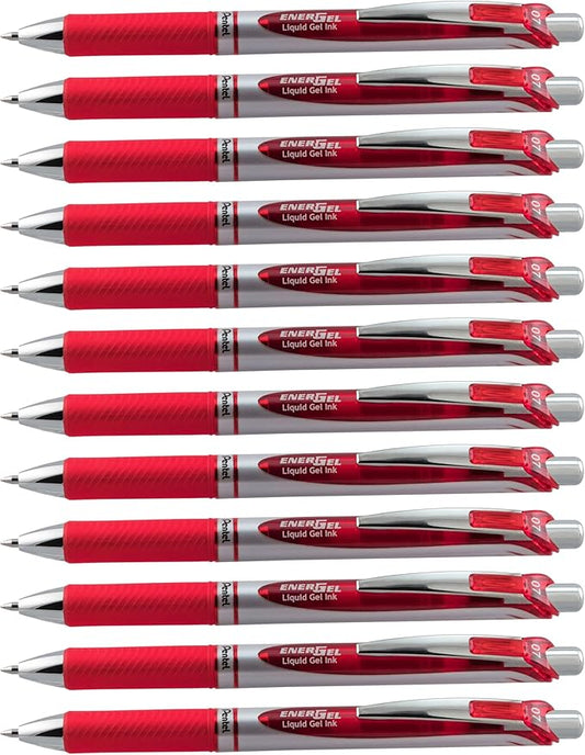 Pentel EnerGel RTX Liquid Gel Pen (0.7mm), Metal Tip, Red Ink, Box of 12 (BL77-B)