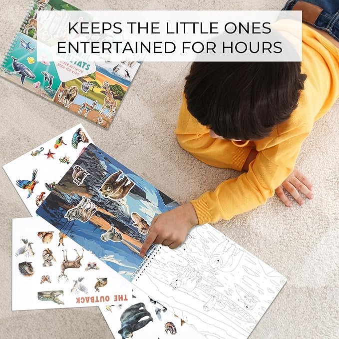 ZICOTO Fun Sticker Book for Toddlers 2-4 Years - Perfect Kids Activity Book with Beautiful Stickers & 12 Themes for Entertaining Girls & Boys 4-8 While Traveling - Incl. Animal and Coloring Pages