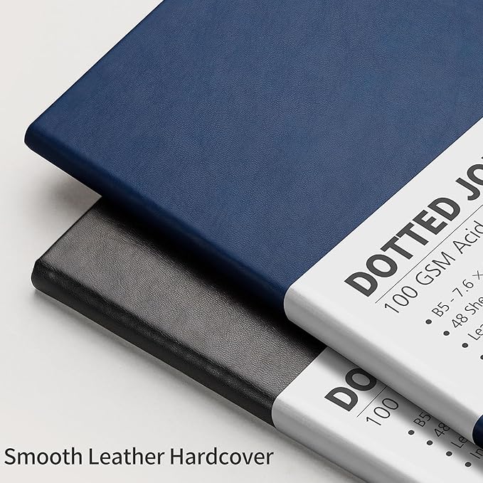 RETTACY Dotted Journal Notebook, 96 Pages, B5 Medium Size (7.6'' x 10''), Leather Hardcover, 100 GSM Thick Paper, for Journaling, Planning, Tracking (Navy Blue)