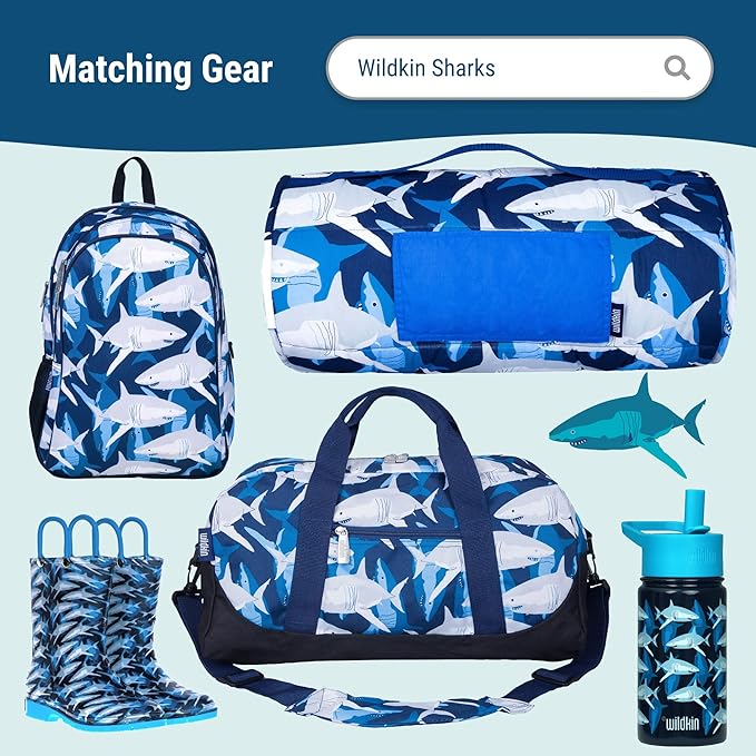Wildkin Kids Insulated Lunch Box, Keeps Food Hot or Cold, BPA-Free with Mesh Pockets & Easy-Clean Lining – Ideal for School, Travel & Daycare – Sharks