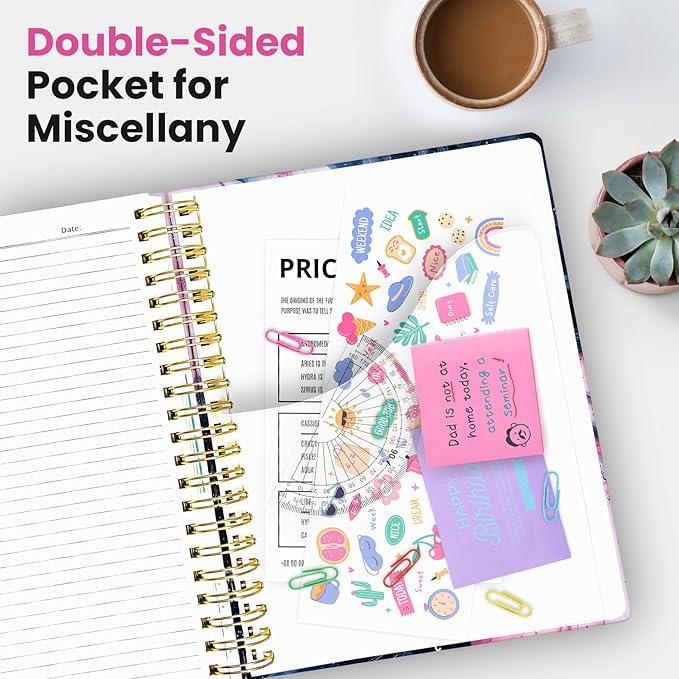 Large Lined Spiral Journal for Women Cute Hardcover 5 Subject Notebook for Work 8.5" x 11" with Removable Dividers & Tabs, College Ruled, 280 Pages Aesthetic Journal for Work, School & Note Taking, Pink Vortex