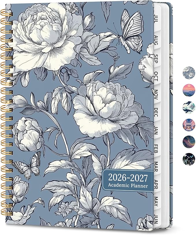 Planner 2026-2027, Hardcover Monthly and Weekly Academic Planner July 2026 - June 2027, Teacher and Student Calendar Agenda Book with Tabs, A4 (8.5" x 11"), Ideal for School and Office, Butterfly Peony