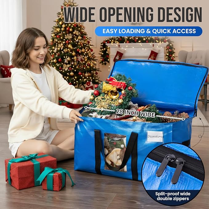 TAILI Extra Large Moving Bags, 2 Pack Blue Heavy Duty Totes For Storage with Visible Window, Wrap Around Handles, Storage Bags for Space Saving, Alternative to Moving Boxes