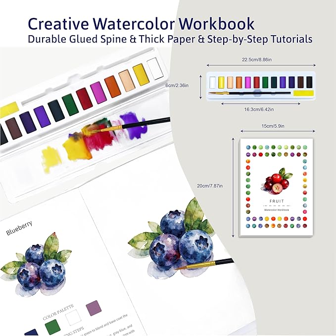 CraftyManor Watercolor Workbook Creative Insect Water Color Paint Book Set with Paints & Brush, 12 Patterns of Original DIY Designs, Beginner-Friendly Adult Coloring Books (FF-SG)