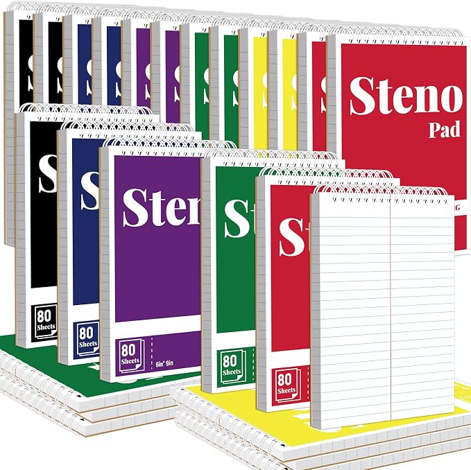 OSIMIG 24 Pack Spiral Steno Pads 6" x 9", Gregg Ruled Steno Pad, 80 Sheets