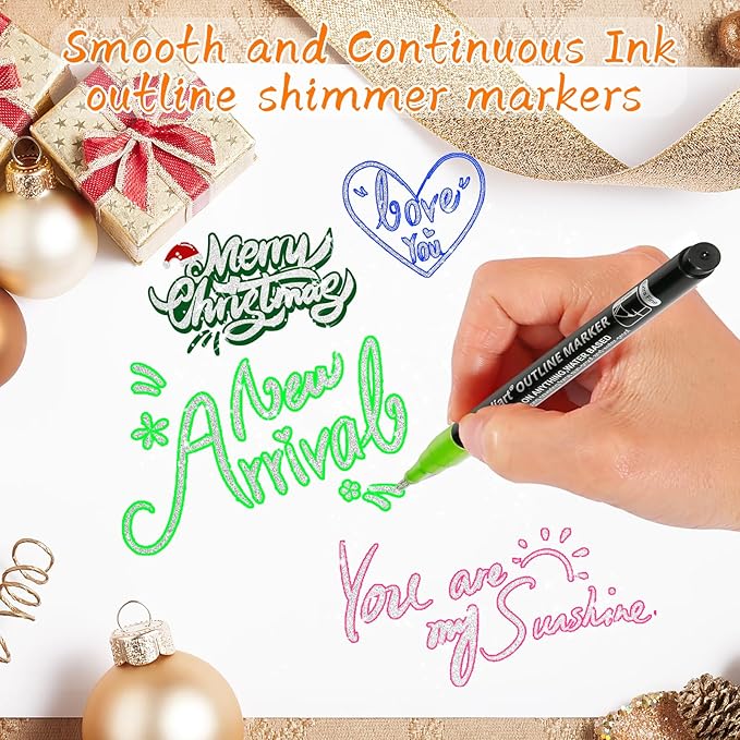 Caliart 36 Colors Outline Markers Shimmer Glitter Pens, Doodling Marker Set for Adults Artists, Cool Fun Craft Drawing Art Supplies
