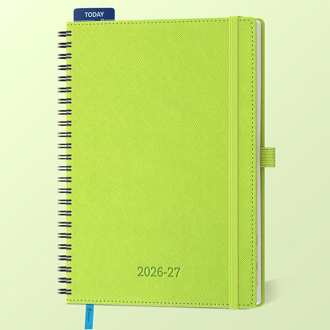 Planner 2026-2027 Daily Weekly and Monthly,8.5"x6.5",18 Months Spiral Bound Calendar Agenda with Self-adhesive Pen Holder,2026 Academic Plan with Vegan Leather Soft Cover,Wasabi Green