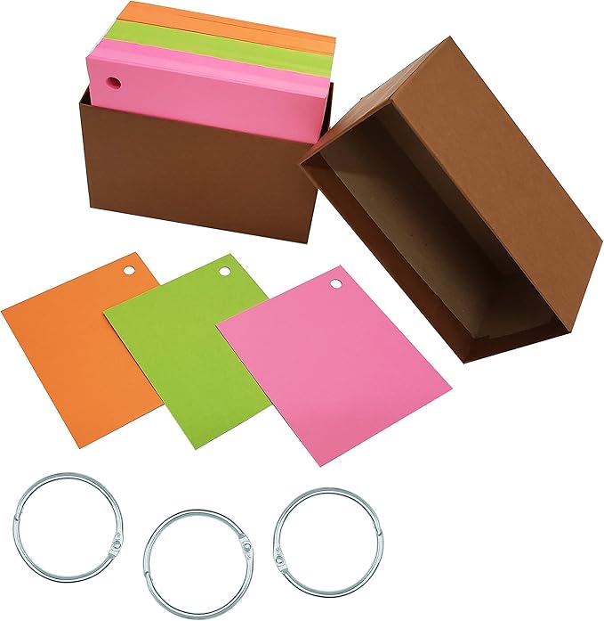 Debra Dale Designs - Made RIGHT in the USA - Larger Bright Blank Flash Cards - 4" x 3.5" - 135 Cards Single Hole Punched - 3 Rings - Bonus Travel Box - Perfect for Home School