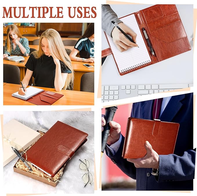 Steno Pad Holder PU Leather Cover 6x9 Steno Pad Cover Business Padfolio Organizer Compatible With 6x9 Steno Notebook Portfolio Pocket Organizer With Pen Loop for Business Office（Brown）