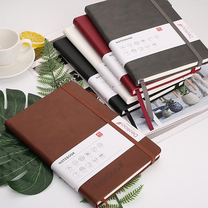 Lined Journal Notebooks with Pen Loop, Hardcover Notebook Journal for Work, 100Gsm Premium Thick Paper with Inner Pocket, Medium 5.7"x8.4", （Brown, Ruled）