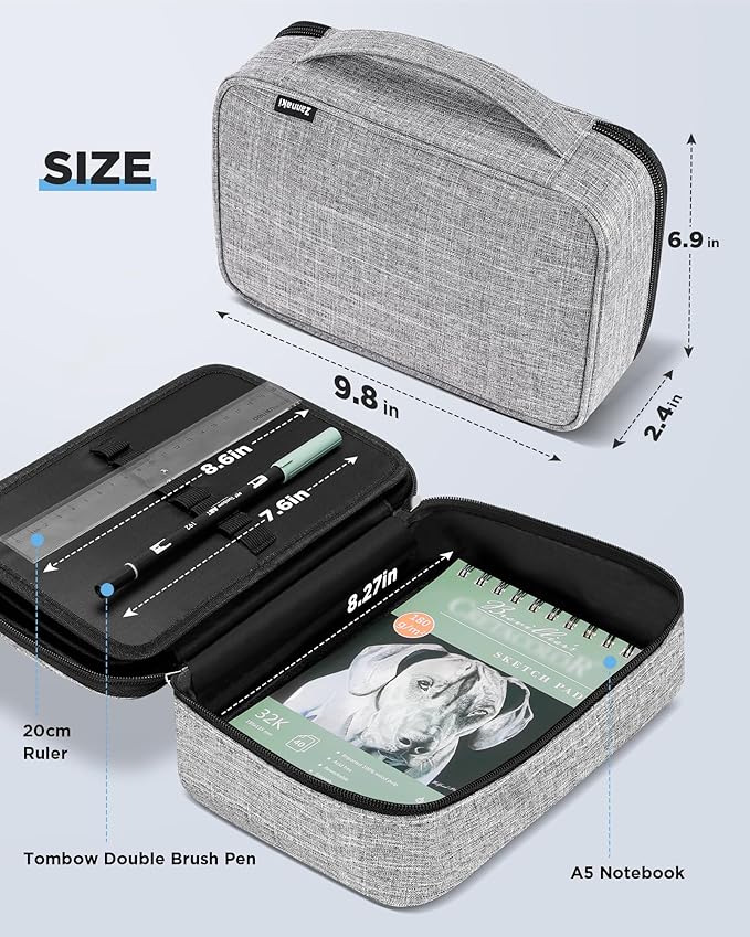 Zannaki Big Capacity Storage Pouch Marker Pen Pencil Case Simple Stationery Bag Box Art Tool & Sketch Storage Boxes for Bullet Journal Middle High School Office College Student Girl Women Adult Teen
