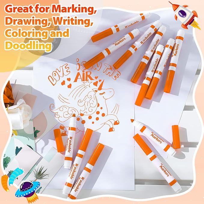 24 Pcs Washable Markers Bulk Broad Line Markers Coloring Conical Tip Large pens for Kids art projects, Teachers, Students, Toddlers, Party Favors, Classrooms, Donations(Orange)