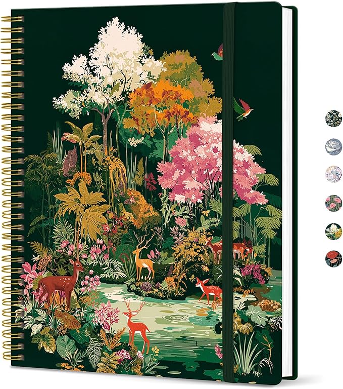 Taja Large Spiral Lined Journal for Women, 8.5" x 11" Notebooks for Work Collge Ruled, A4 Aesthetic Cute Journaling Notebooks for Writing, Plastic Cover, Enchanted Forest