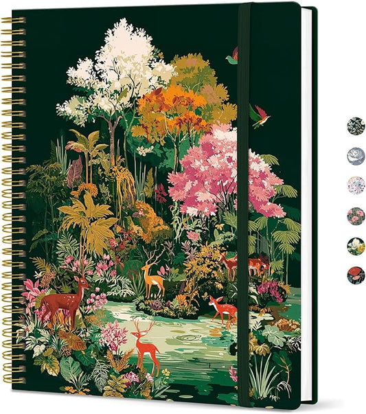 Taja Large Spiral Lined Journal for Women, 8.5" x 11" Notebooks for Work Collge Ruled, A4 Aesthetic Cute Journaling Notebooks for Writing, Plastic Cover, Enchanted Forest