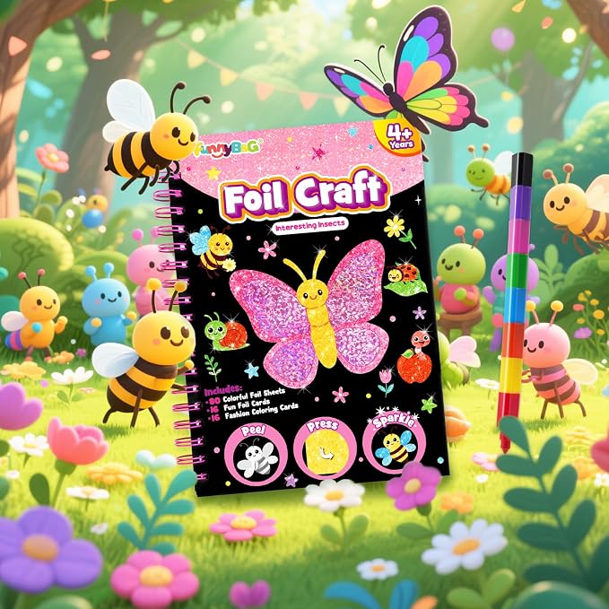 FUNNYB&G Mess-Free Foil Art Craft for Girls Ages 4-10, Kids Birthday Gift