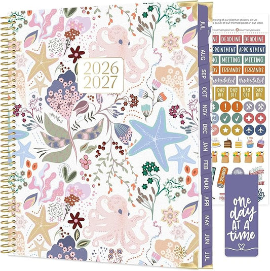 bloom daily planners HARDCOVER Planner 2026-2027 (8.5" x 11") Academic Year (July 2026 - July 2027) - 13 Months Task Goal Planner for Women - Monthly & Weekly Agenda Book - Seaside Whimsy