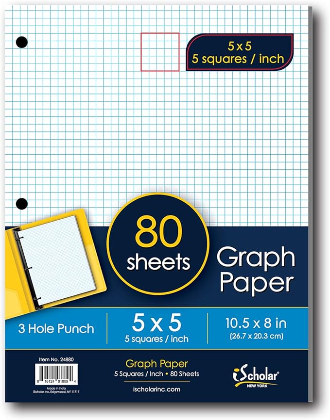 iScholar Quad Filler Paper, 5 Squares per Inch, 10.5 x 8 Inches, 80 Sheets (24880),White