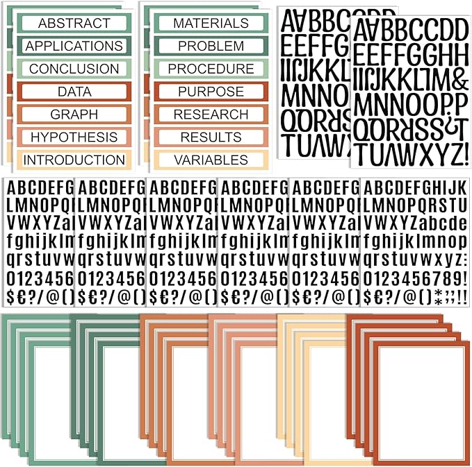 PerKoop 36 Sheets Science Fair Board Poster Boards Supplies 24 Self Adhesive Presentation Subtitles 4 Science Fair Project Titles 8 Personalized Letter Sticker for Classroom(Boho Color)