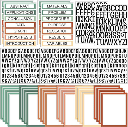 PerKoop 36 Sheets Science Fair Board Poster Boards Supplies 24 Self Adhesive Presentation Subtitles 4 Science Fair Project Titles 8 Personalized Letter Sticker for Classroom(Boho Color)