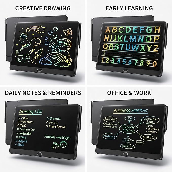 16 Inch LCD Writing Tablet 2 Pack, Large Electronic Notepad for Adults, Reusable Digital Memo Board for Office Desk and Meetings, Erasable Paper Tablet, Battery Operated (Black)