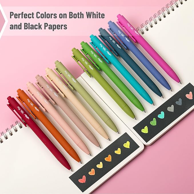 Mr. Pen- Retractable Gel Pens, 12 Pack, Assorted Color Inks, Fine Point 0.7mm, Fast Dry, Smooth Writing, Cute Pens for Drawing, Writing Planner and School Supplies